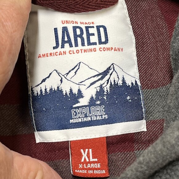 Jared Flannel Mens XL Red Plaid Fleece Lined Hood Zip Front Shirt Jacket Outdoor - Picture 6 of 8